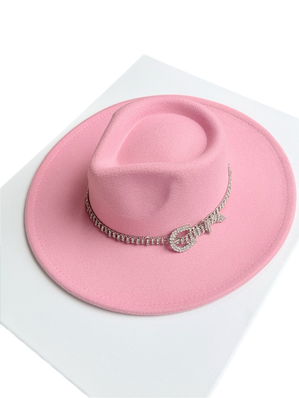 Pink Rhinestone Boutique‎ Style Fedora Wide Brim Hat
